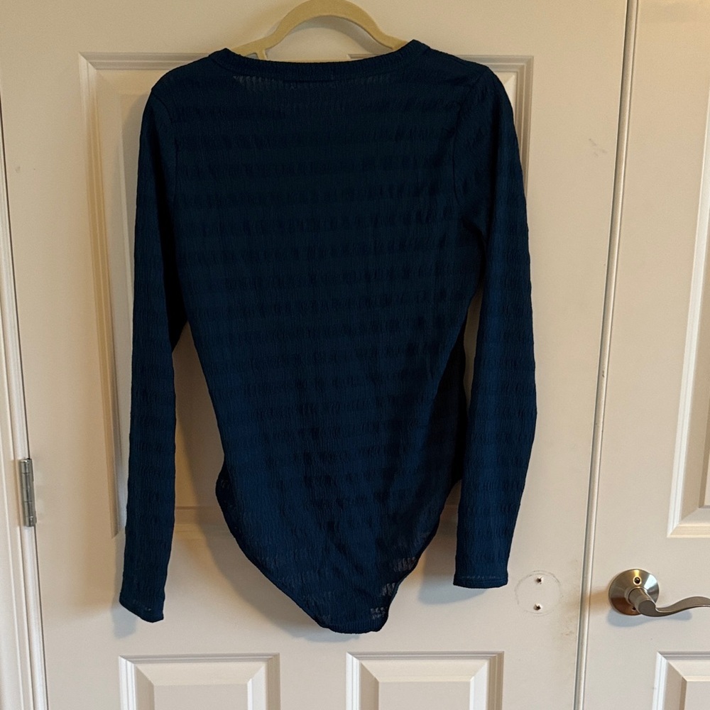 Culture Code Amina Crew Neck Textured Dark Teal Long Sleeve Bodysuit Size XL - Picture 7 of 10